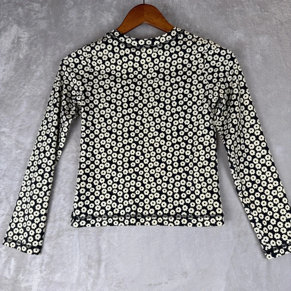 Hanna Andersson Girls Black White Daisy Floral Rash Guard Swim Top Size 12 150cm